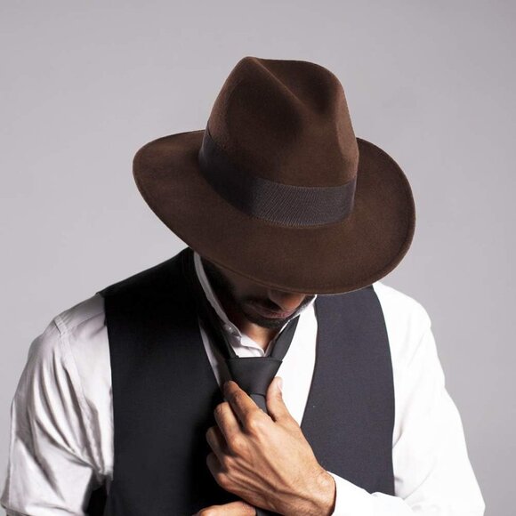 Wool Felt Wide Brim Fedora Hats for Women Men - Picture 6 of 6